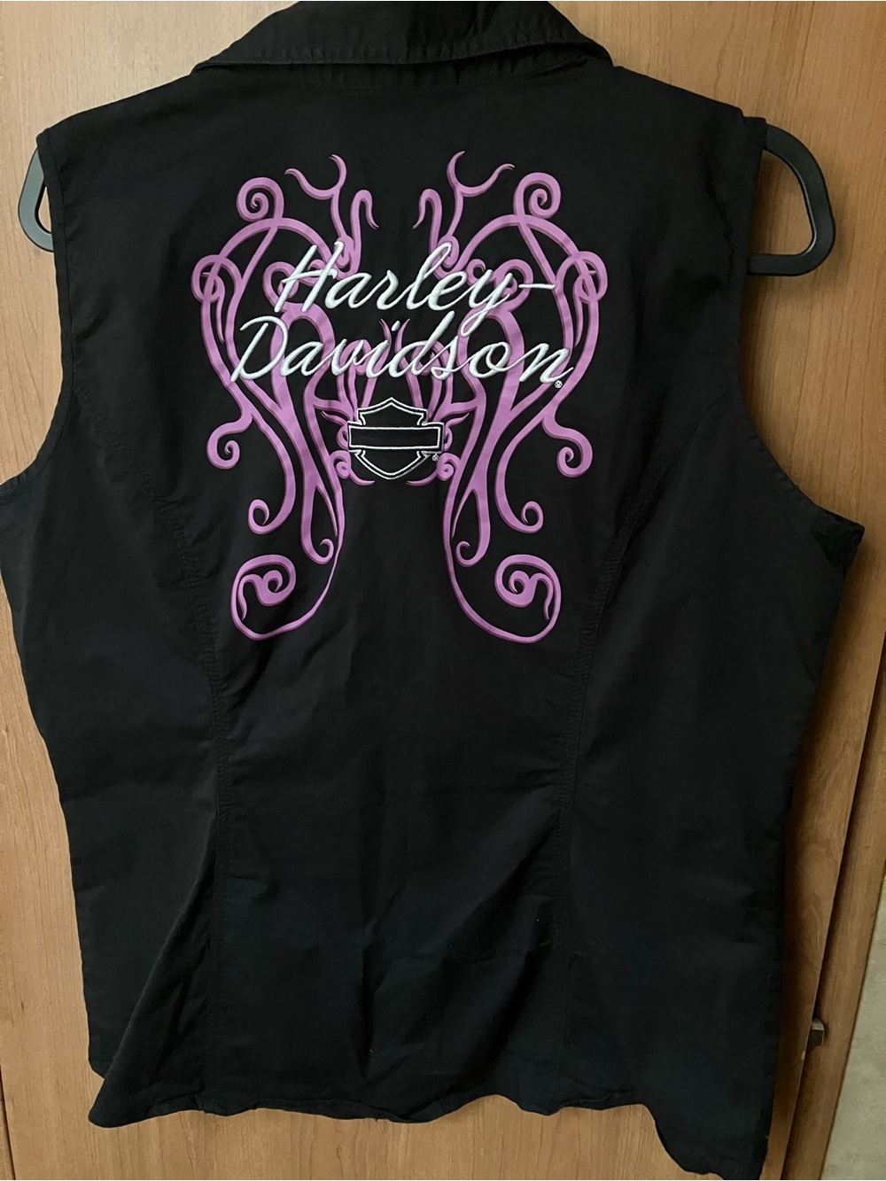 Black Harley Davidson Logo Sleeveless Zip Up Women’s XL Monogrammed Vest - Picture 2 of 4